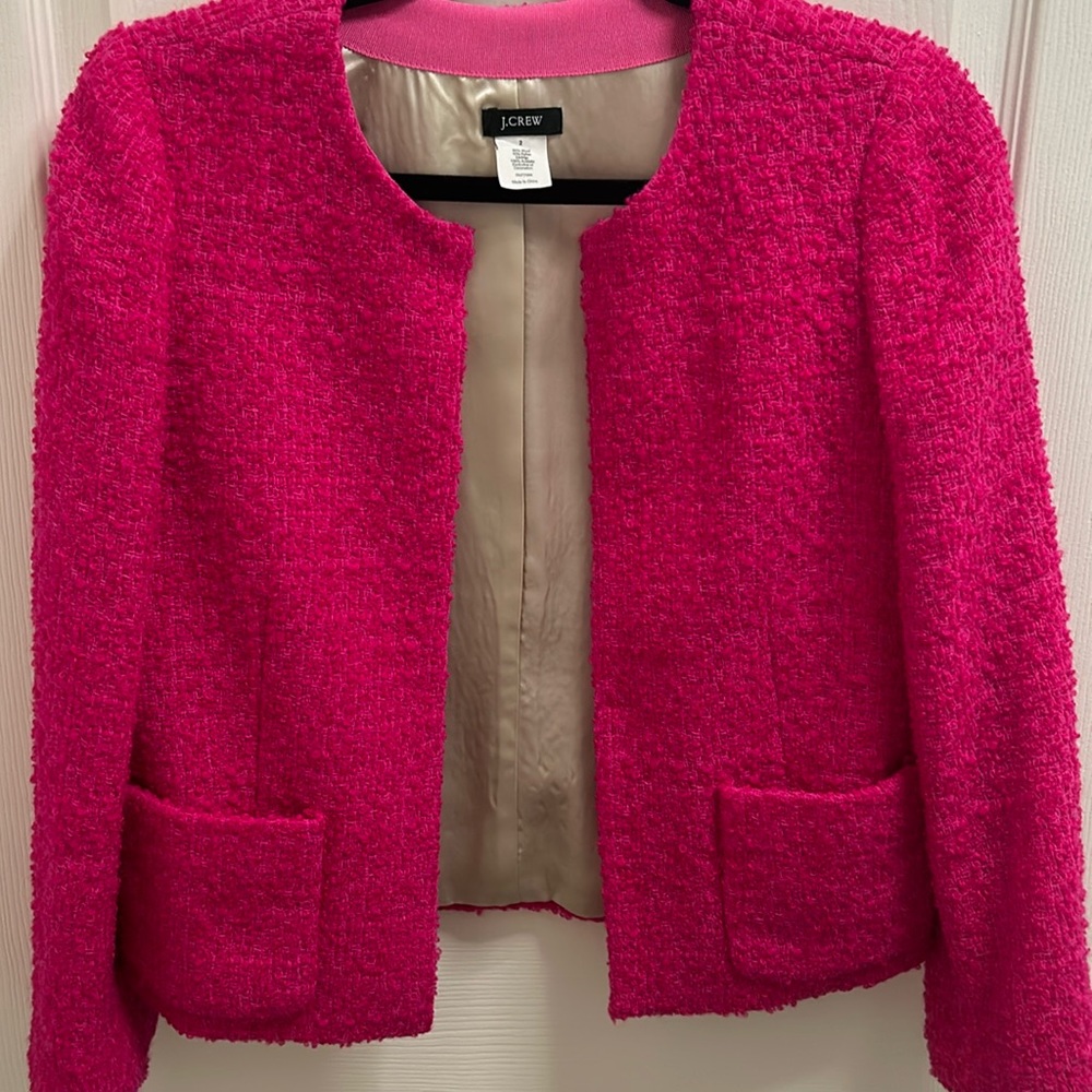 Jcrew hot pink tweed/boucle suit lady jacket